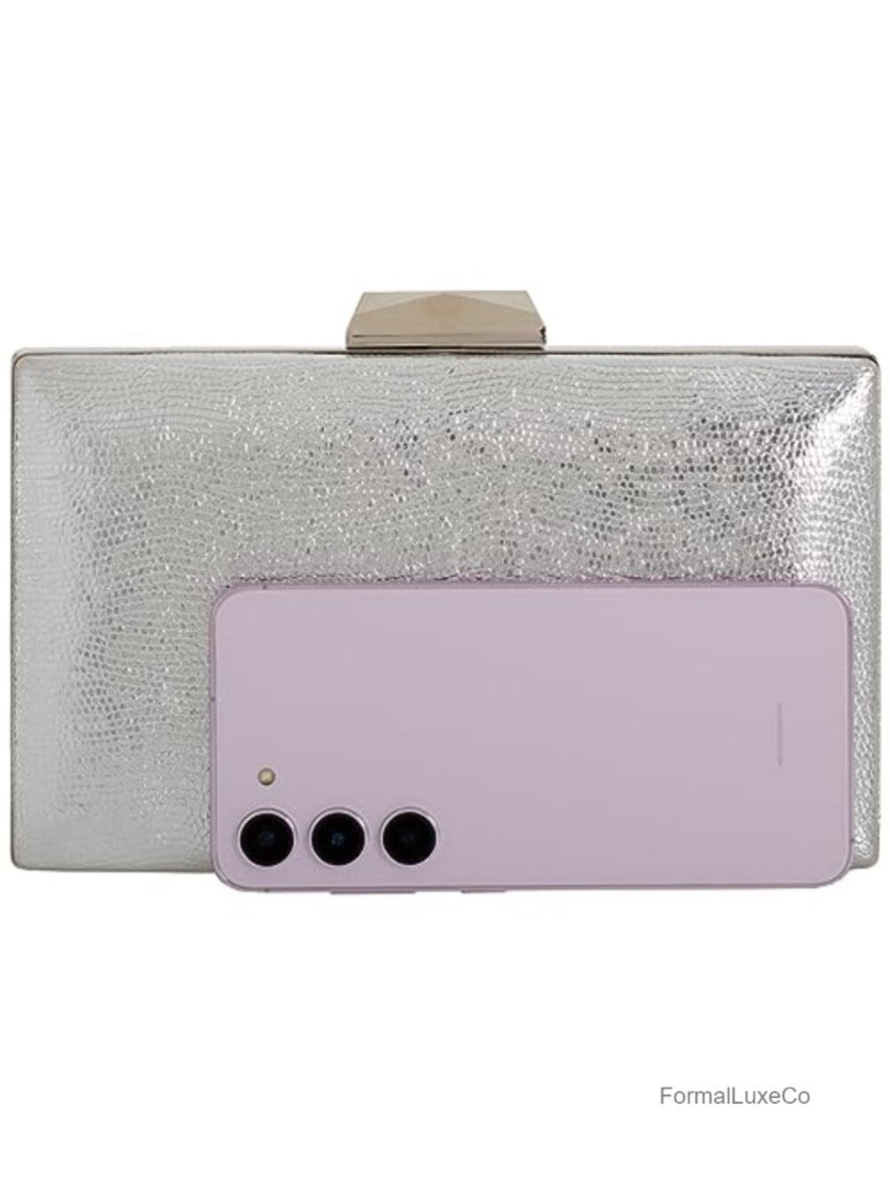 Metallic Material Hard Case Evening Party Clutch with Crossbody Chain - Picture 5 of 6